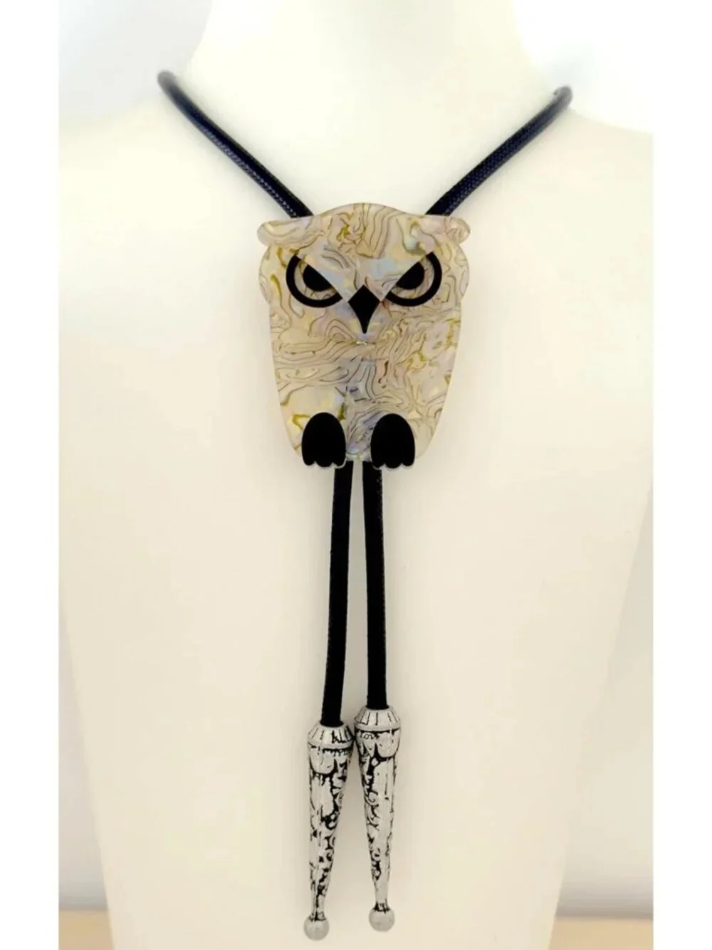 Handmade Western Bolo Tie - Unique Acrylic Animal Design, Longhorn Bull & Owl